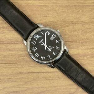 Timex Easy Reader Watch Men 35mm Silver Tone Black Dial Black Genuine Leather